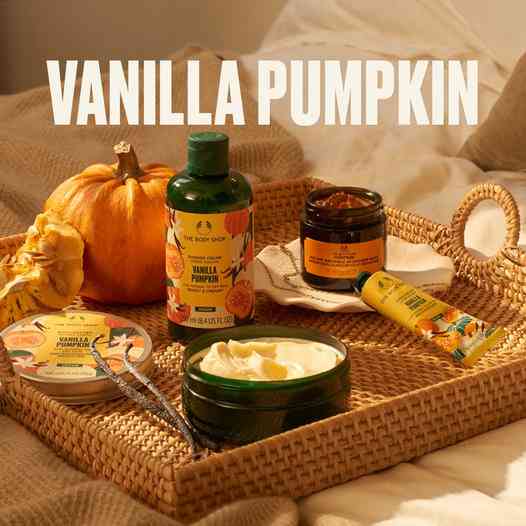 Vanilla Pumpkin Bodycare, met de geur van hazelnootkaramel, ahornsiroop en amandelmelk.